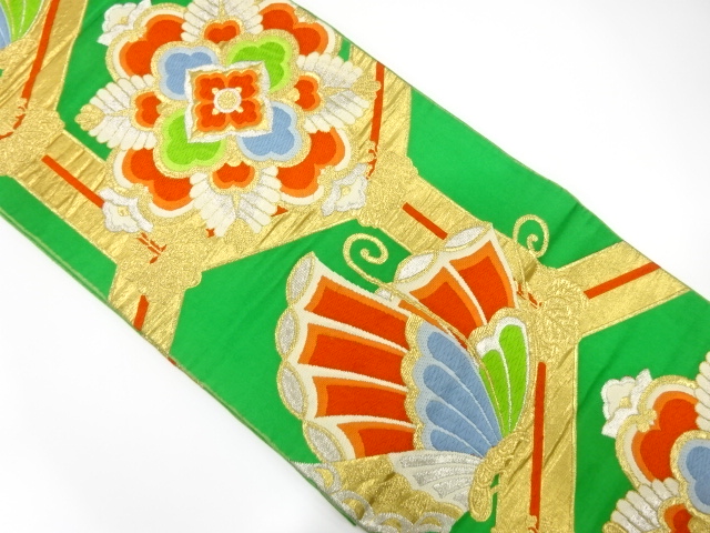 JAPANESE KIMONO / ANTIQUE FUKURO OBI / SILK / WOVEN FLOWER CREST